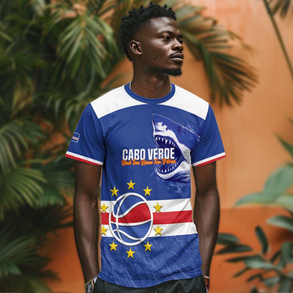 Afro Basketball Custom Cape Verde T shirt Come On Blue Sharks - African Pride