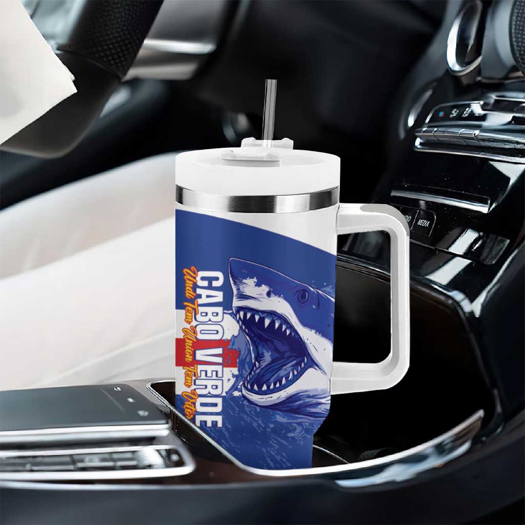 Afro Basketball Custom Cape Verde Tumbler With Handle Come On Blue Sharks - African Pride