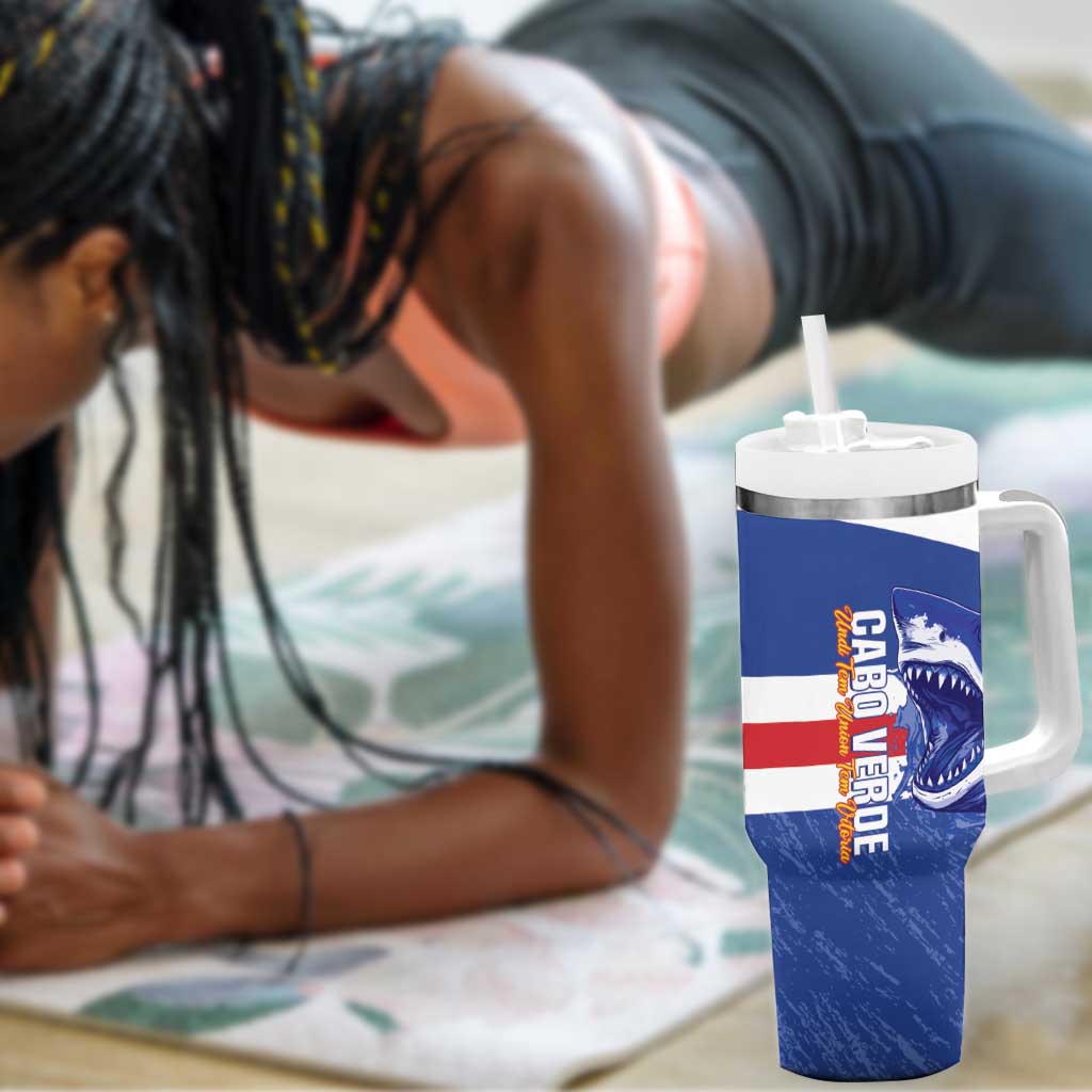 Afro Basketball Custom Cape Verde Tumbler With Handle Come On Blue Sharks - African Pride
