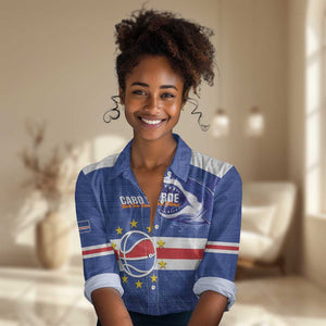 Afro Basketball Custom Cape Verde Women Casual Shirt Come On Blue Sharks - African Pride