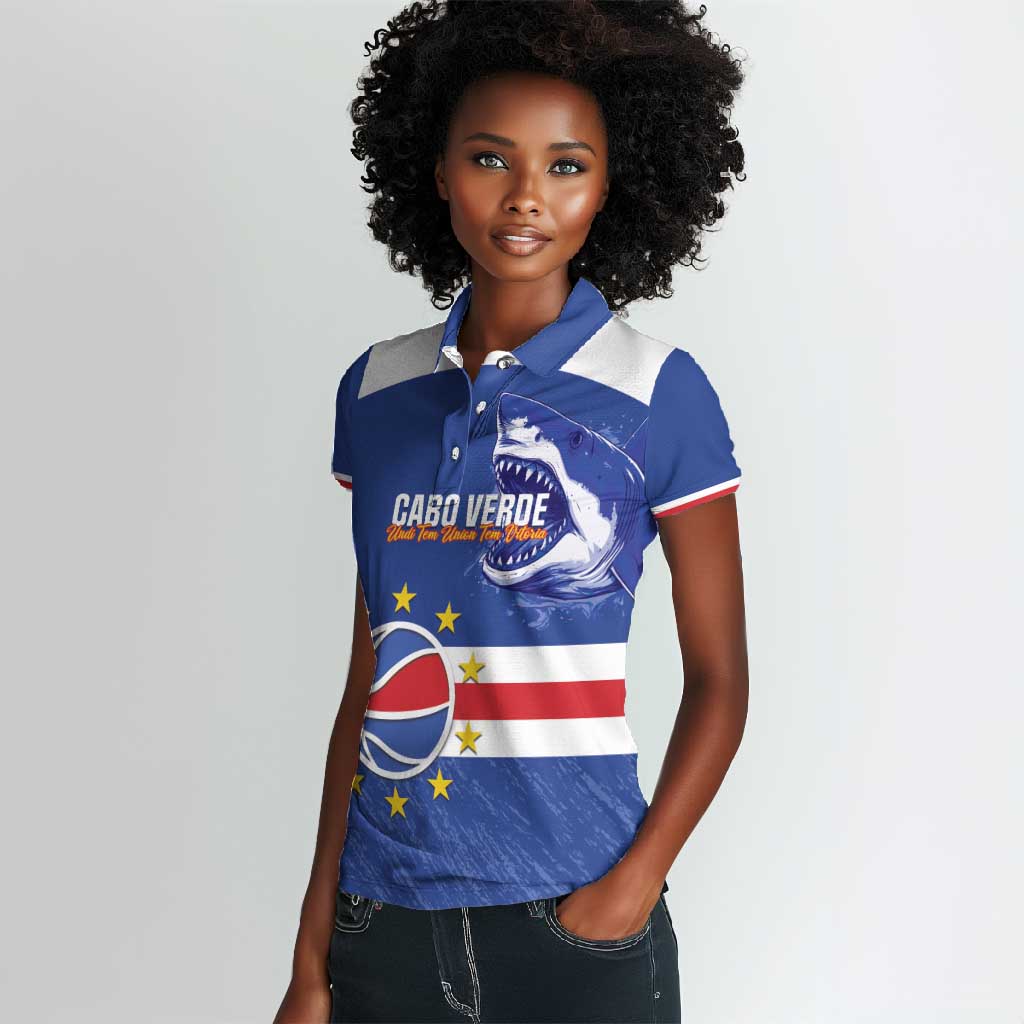 Afro Basketball Custom Cape Verde Women Polo Shirt Come On Blue Sharks - African Pride