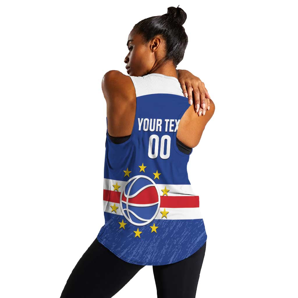 Afro Basketball Custom Cape Verde Women Racerback Tank Come On Blue Sharks - African Pride