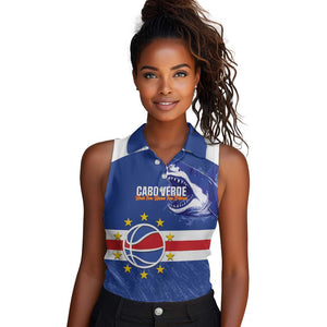 Afro Basketball Custom Cape Verde Women Sleeveless Polo Shirt Come On Blue Sharks - African Pride