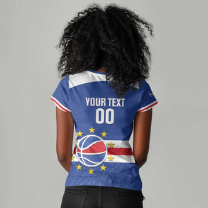 Afro Basketball Custom Cape Verde Women V-Neck T-Shirt Come On Blue Sharks - African Pride