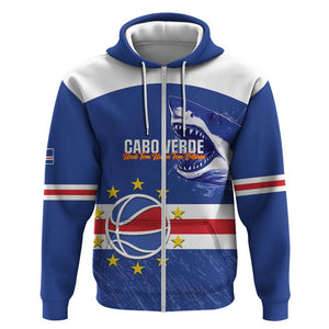 Afro Basketball Custom Cape Verde Zip Hoodie Come On Blue Sharks - African Pride