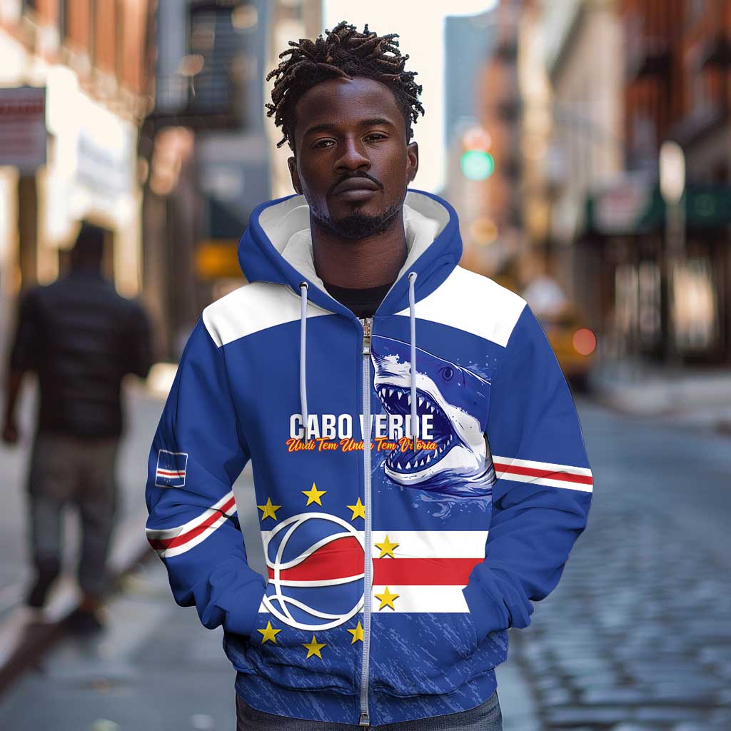 Afro Basketball Custom Cape Verde Zip Hoodie Come On Blue Sharks - African Pride