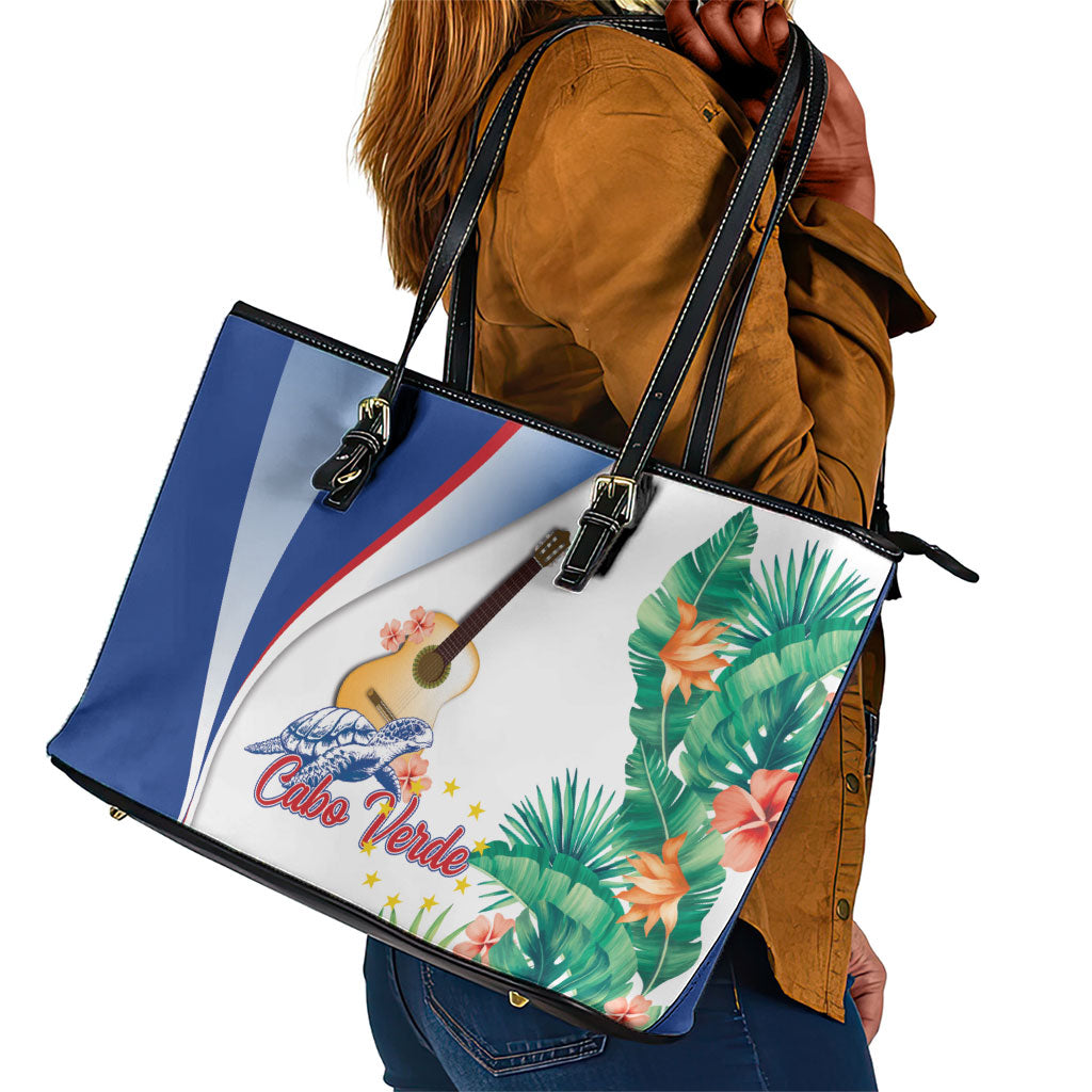 Cavaquinho Cabo Verde Leather Tote Bag Cape Verdean Instrument Tropical Sea Turtle