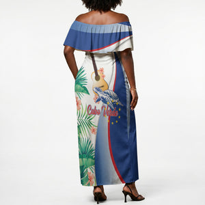 Cavaquinho Cabo Verde Off Shoulder Maxi Dress Cape Verdean Instrument Tropical Sea Turtle
