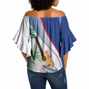 Cavaquinho Cabo Verde Off Shoulder Wrap Waist Top Cape Verdean Instrument Tropical Sea Turtle