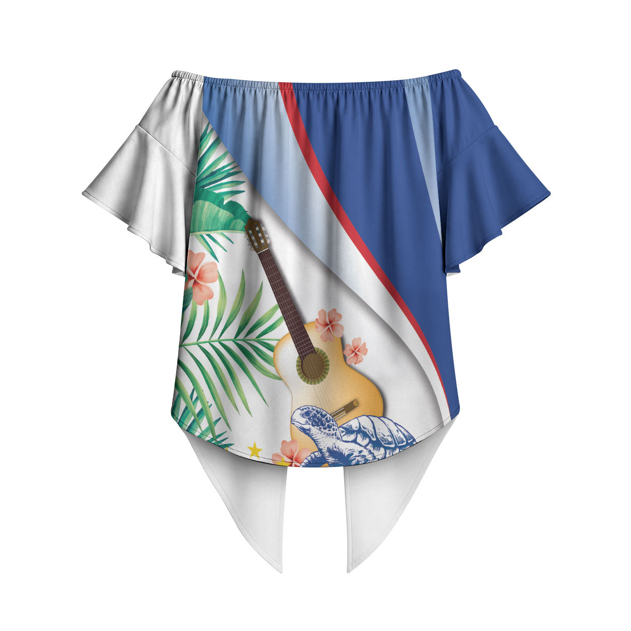 Cavaquinho Cabo Verde Off Shoulder Wrap Waist Top Cape Verdean Instrument Tropical Sea Turtle