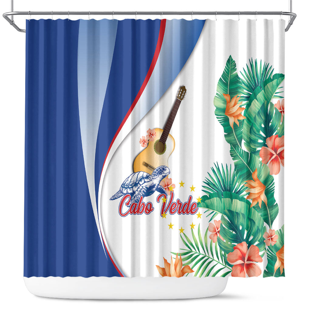 Cavaquinho Cabo Verde Shower Curtain Cape Verdean Instrument Tropical Sea Turtle