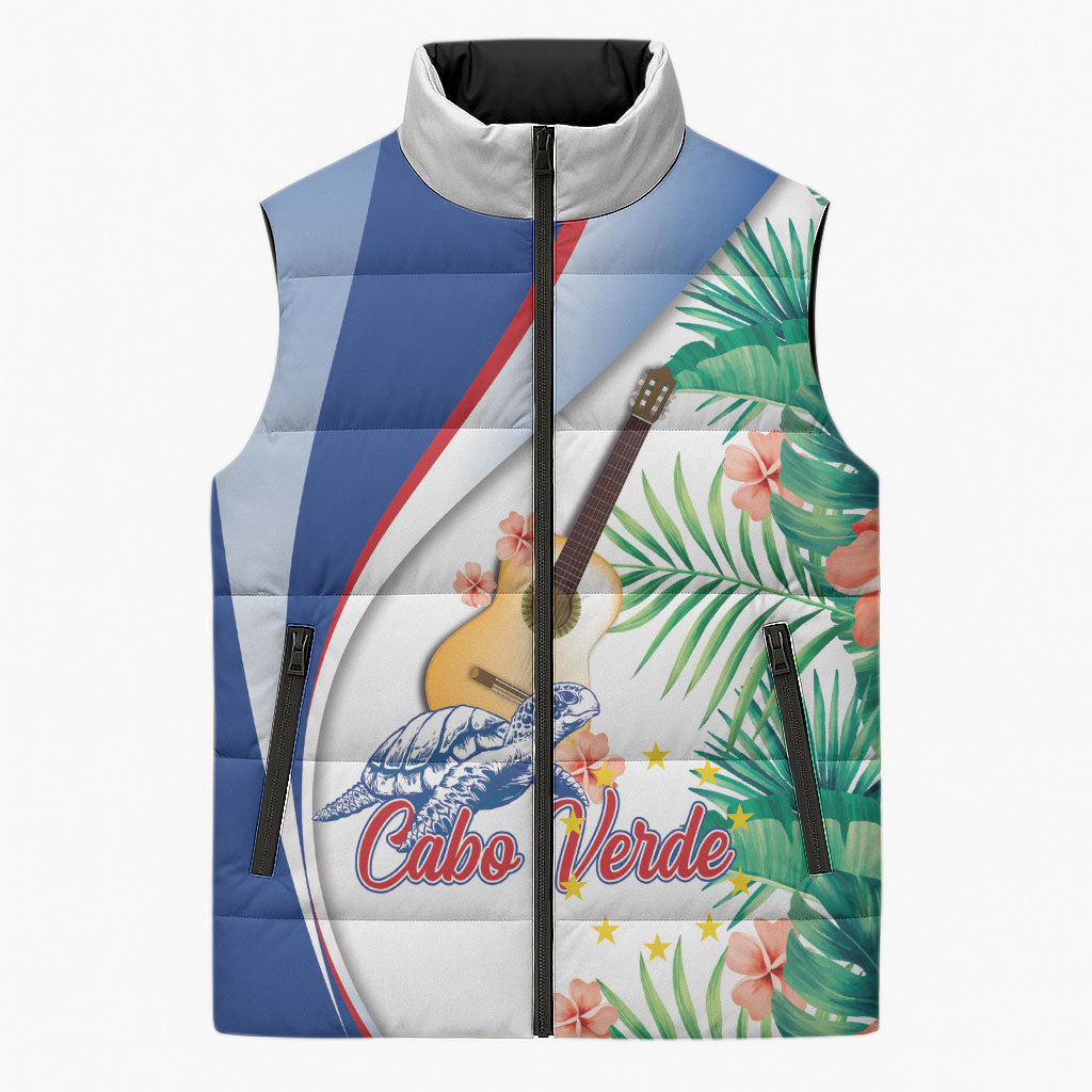 Cavaquinho Cabo Verde Sleeveless Puffer Jacket Cape Verdean Instrument Tropical Sea Turtle