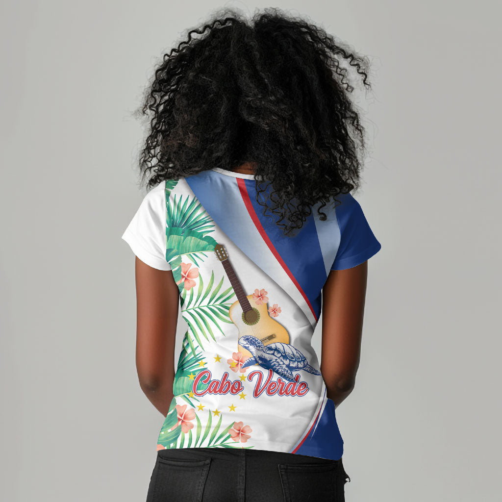 Cavaquinho Cabo Verde Women V-Neck T-Shirt Cape Verdean Instrument Tropical Sea Turtle