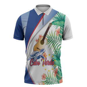 Cavaquinho Cabo Verde Zipper Polo Shirt Cape Verdean Instrument Tropical Sea Turtle