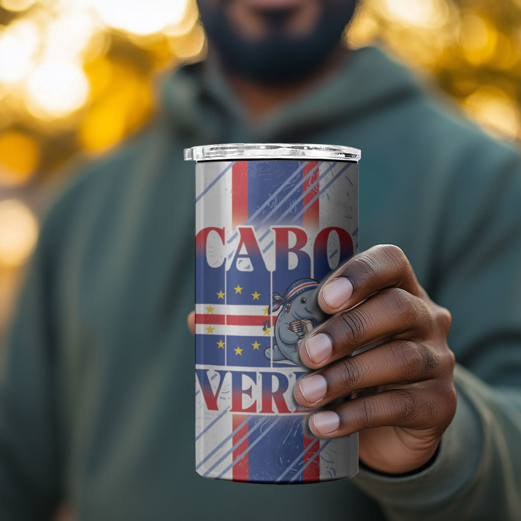 Accordion Gaita Cabo Verde 4 in 1 Can Cooler Tumbler Cape Verdean Instrument Cute Manatee