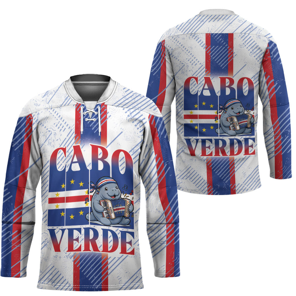 Accordion Gaita Cabo Verde Hockey Jersey Cape Verdean Instrument Cute Manatee