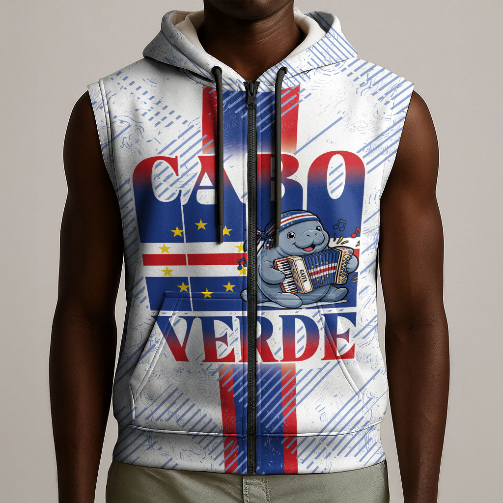 Accordion Gaita Cabo Verde Sleeveless Zip Hoodie Cape Verdean Instrument Cute Manatee