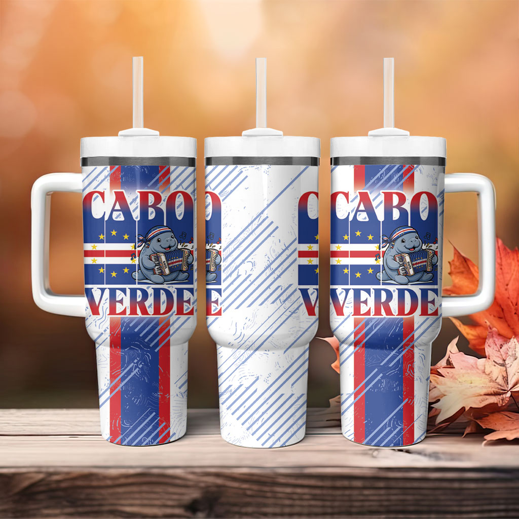 Accordion Gaita Cabo Verde Tumbler With Handle Cape Verdean Instrument Cute Manatee