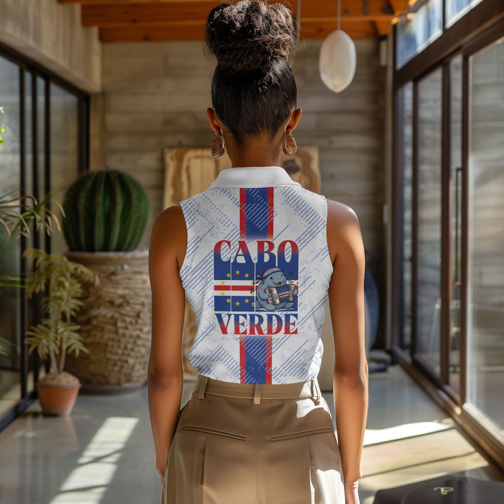 Accordion Gaita Cabo Verde Women Sleeveless Polo Shirt Cape Verdean Instrument Cute Manatee