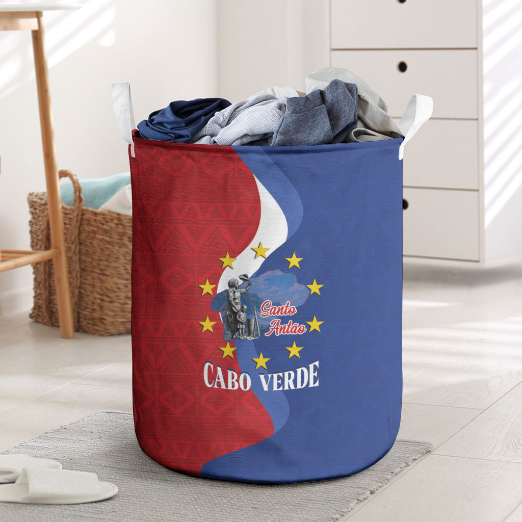 Santo Antao Cabo Verde Laundry Basket Map With Me Maia Statue African Pattern