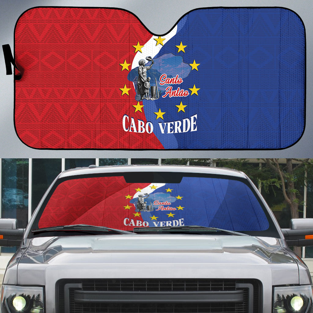 Santo Antao Cabo Verde Auto Sun Shade Map With Me Maia Statue African Pattern