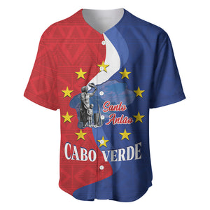 Santo Antao Cabo Verde Baseball Jersey Map With Me Maia Statue African Pattern