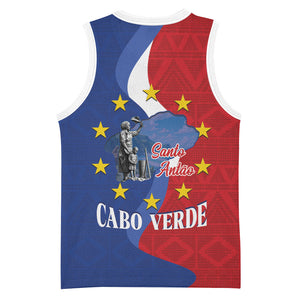 Santo Antao Cabo Verde Basketball Jersey Map With Me Maia Statue African Pattern