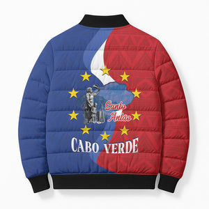 Santo Antao Cabo Verde Bomber Puffer Jacket Map With Me Maia Statue African Pattern