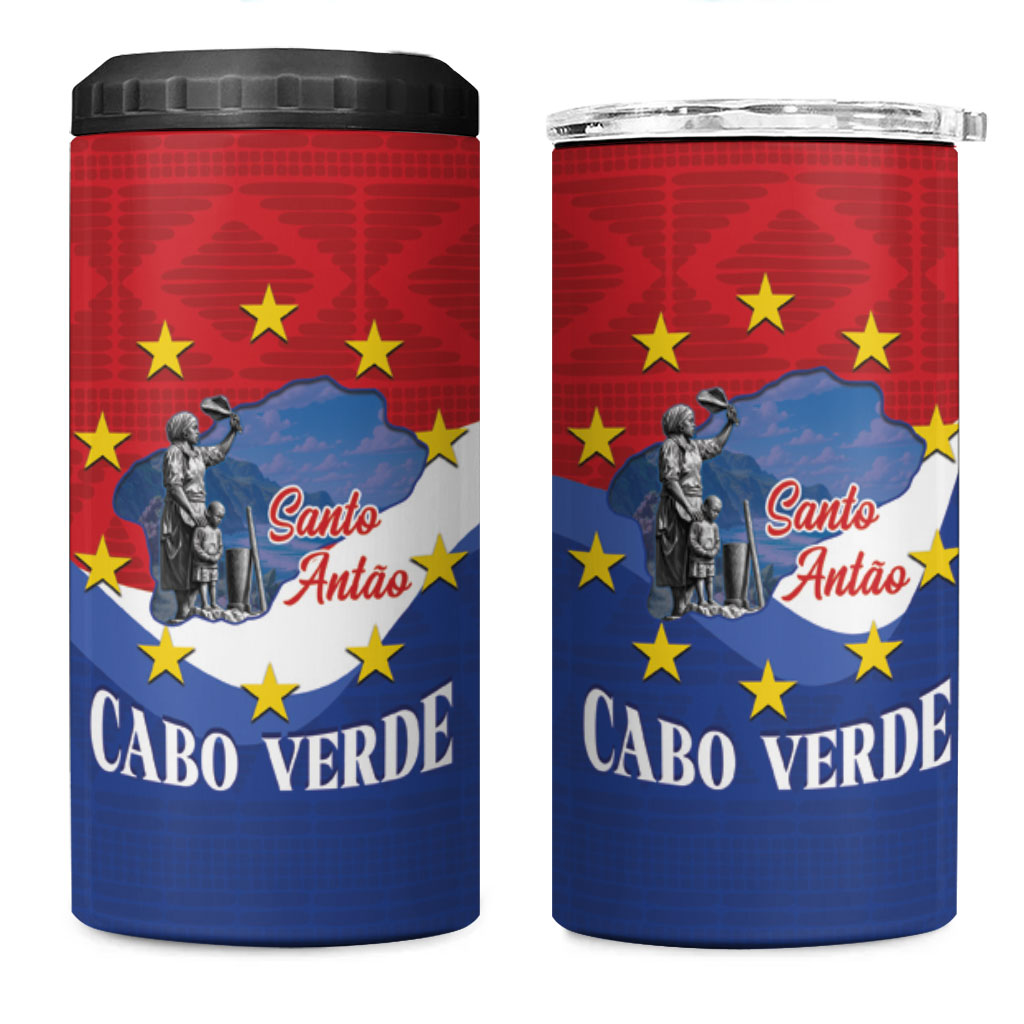 Santo Antao Cabo Verde 4 in 1 Can Cooler Tumbler Map With Me Maia Statue African Pattern
