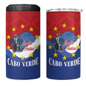 Santo Antao Cabo Verde 4 in 1 Can Cooler Tumbler Map With Me Maia Statue African Pattern