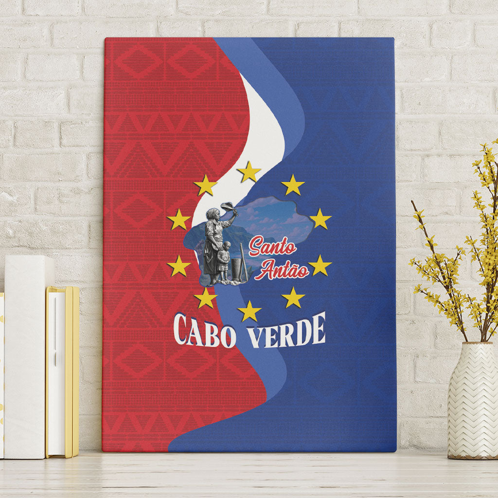 Santo Antao Cabo Verde Canvas Wall Art Map With Me Maia Statue African Pattern