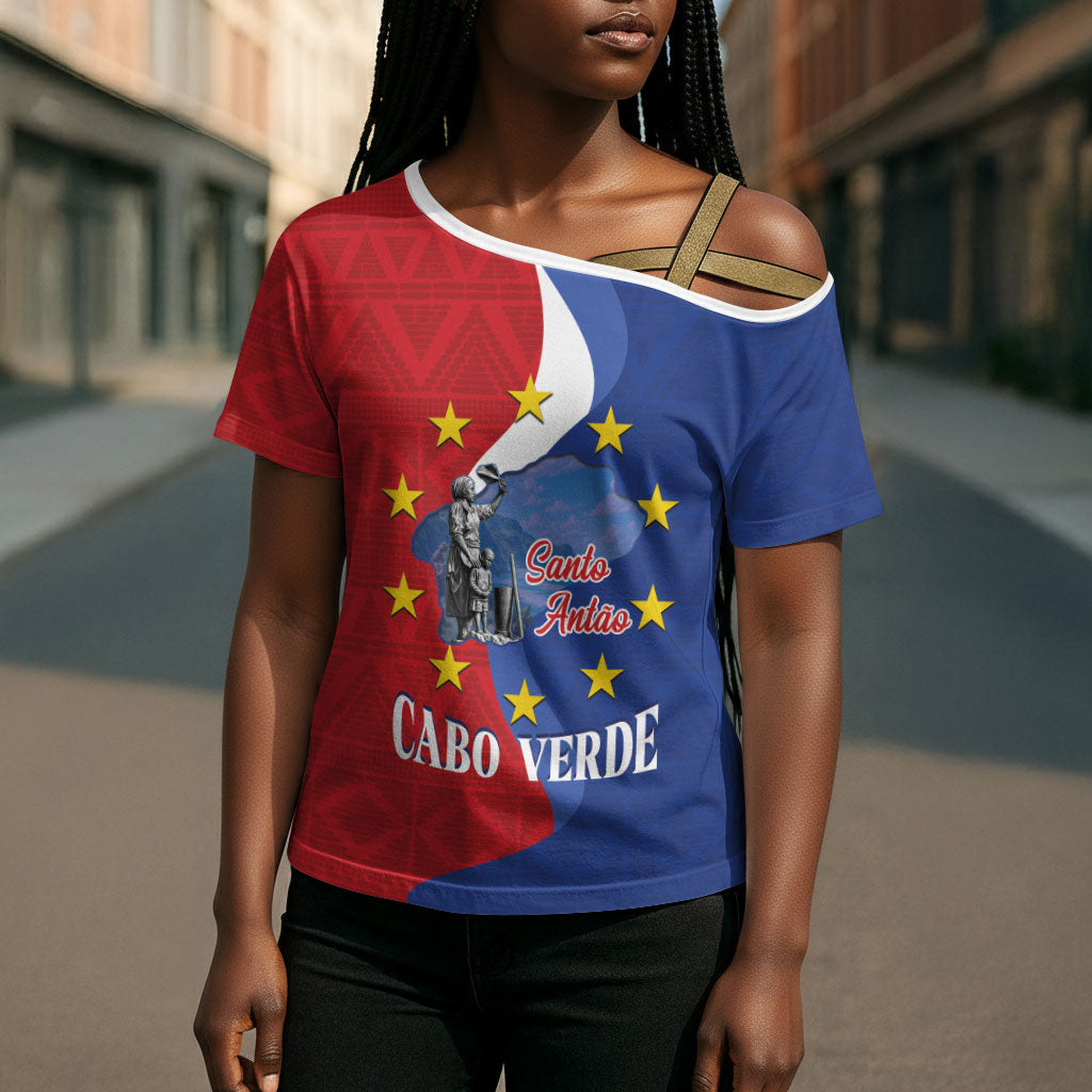 Santo Antao Cabo Verde Cross Shoulder Shirt Map With Me Maia Statue African Pattern