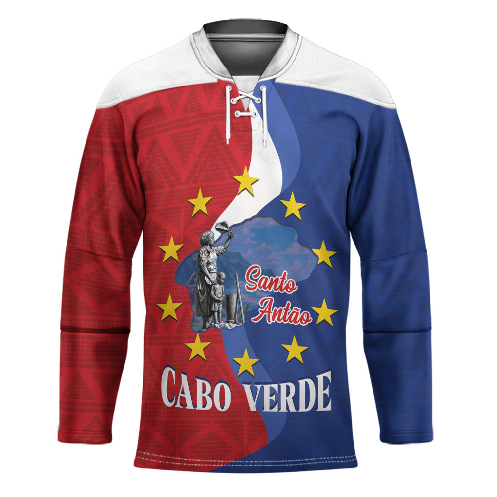 Santo Antao Cabo Verde Hockey Jersey Map With Me Maia Statue African Pattern