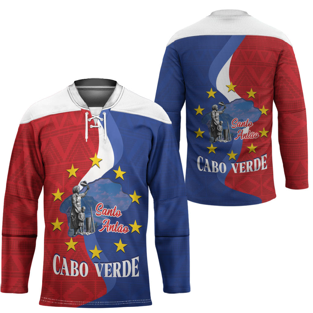 Santo Antao Cabo Verde Hockey Jersey Map With Me Maia Statue African Pattern