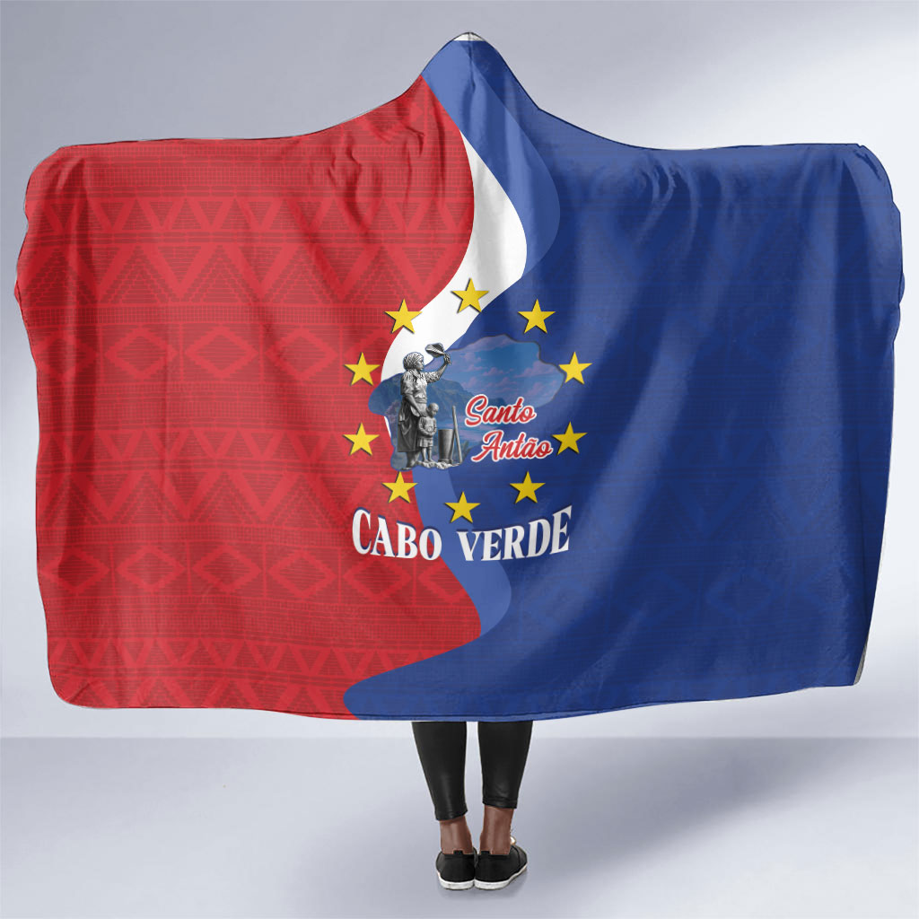 Santo Antao Cabo Verde Hooded Blanket Map With Me Maia Statue African Pattern