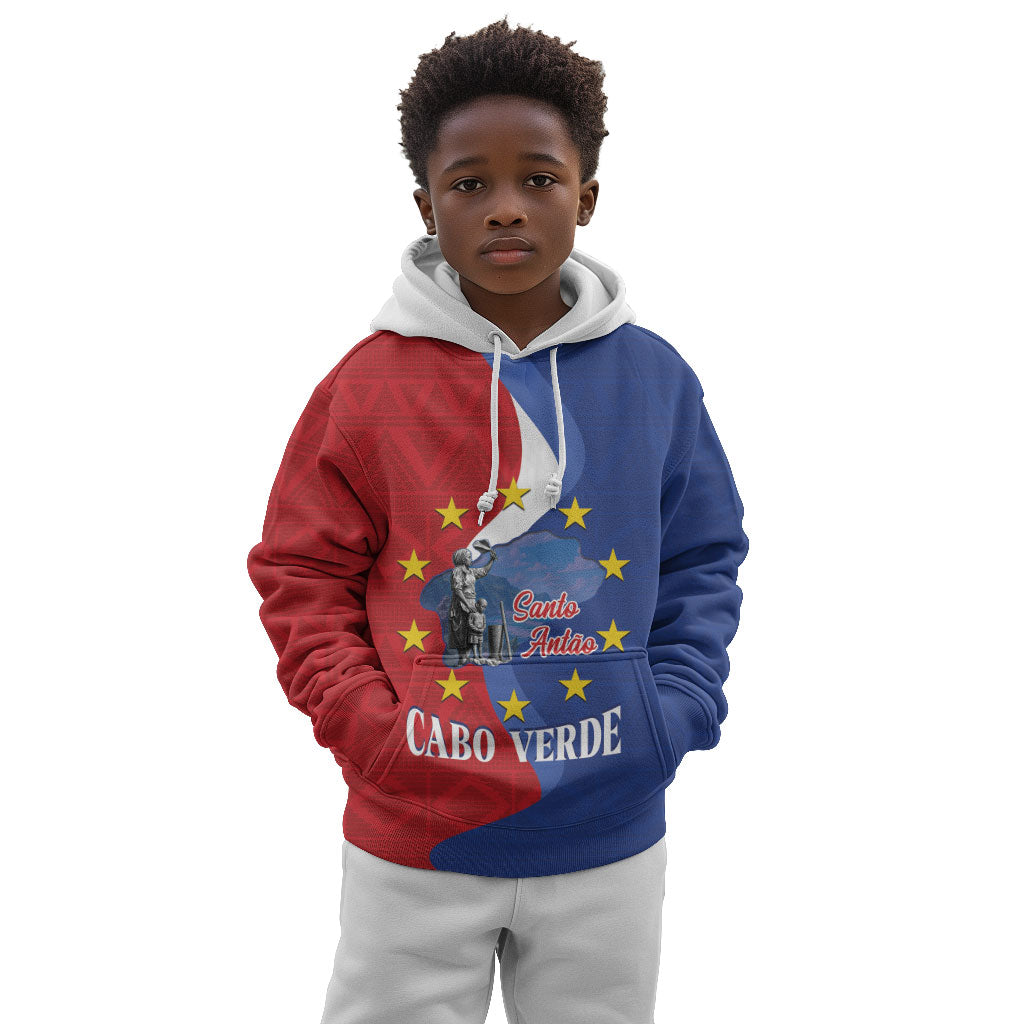 Santo Antao Cabo Verde Kid Hoodie Map With Me Maia Statue African Pattern