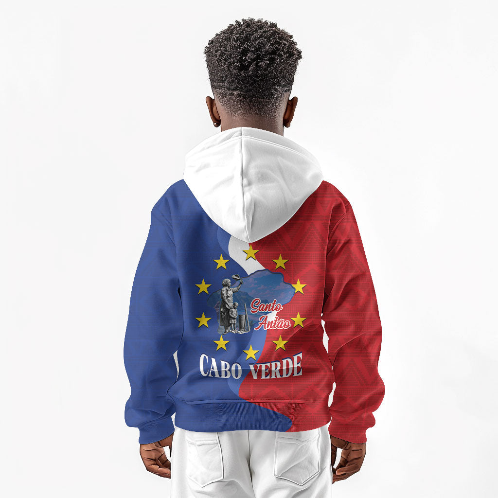 Santo Antao Cabo Verde Kid Hoodie Map With Me Maia Statue African Pattern