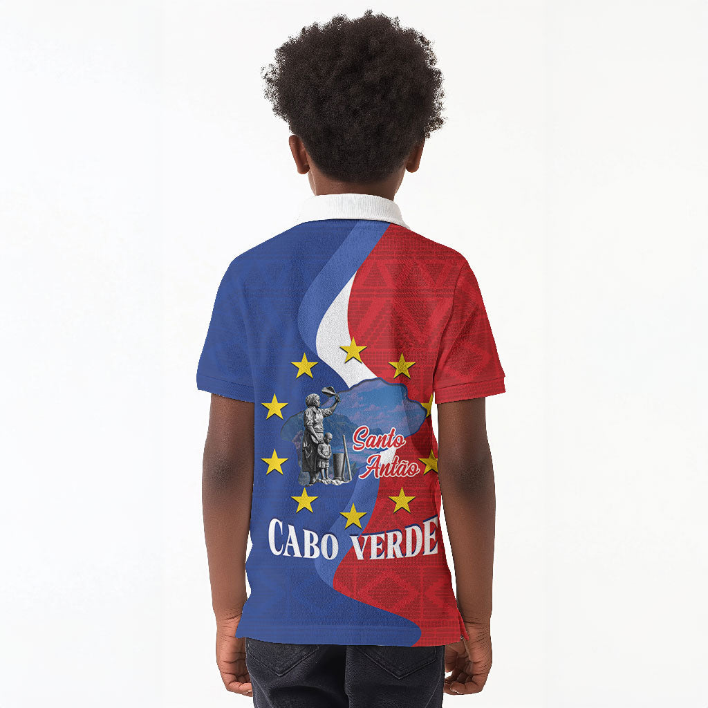 Santo Antao Cabo Verde Kid Polo Shirt Map With Me Maia Statue African Pattern