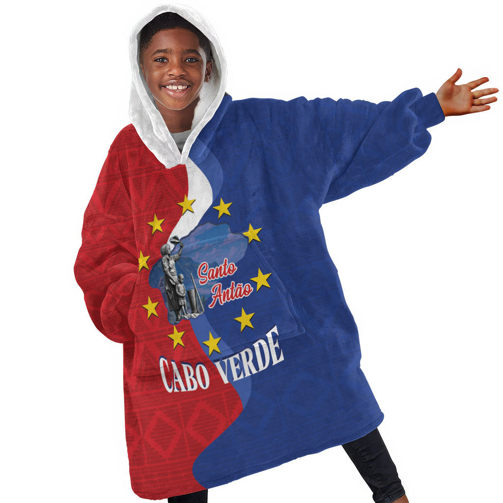 Santo Antao Cabo Verde Kid Wearable Blanket Hoodie Map With Me Maia Statue African Pattern
