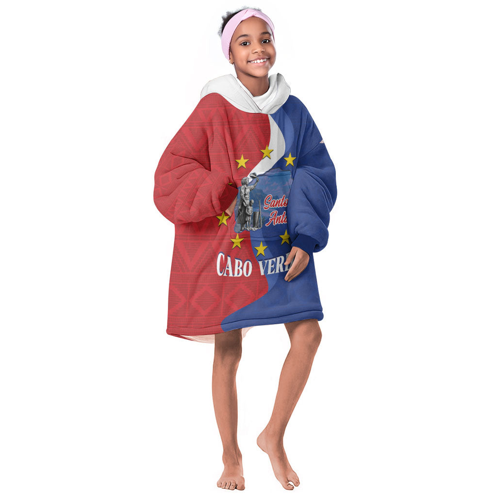 Santo Antao Cabo Verde Kid Wearable Blanket Hoodie Map With Me Maia Statue African Pattern