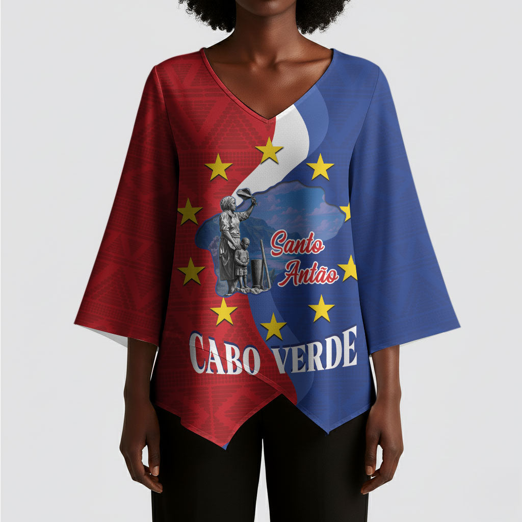 Santo Antao Cabo Verde Kimono Sleeve Blouse Map With Me Maia Statue African Pattern