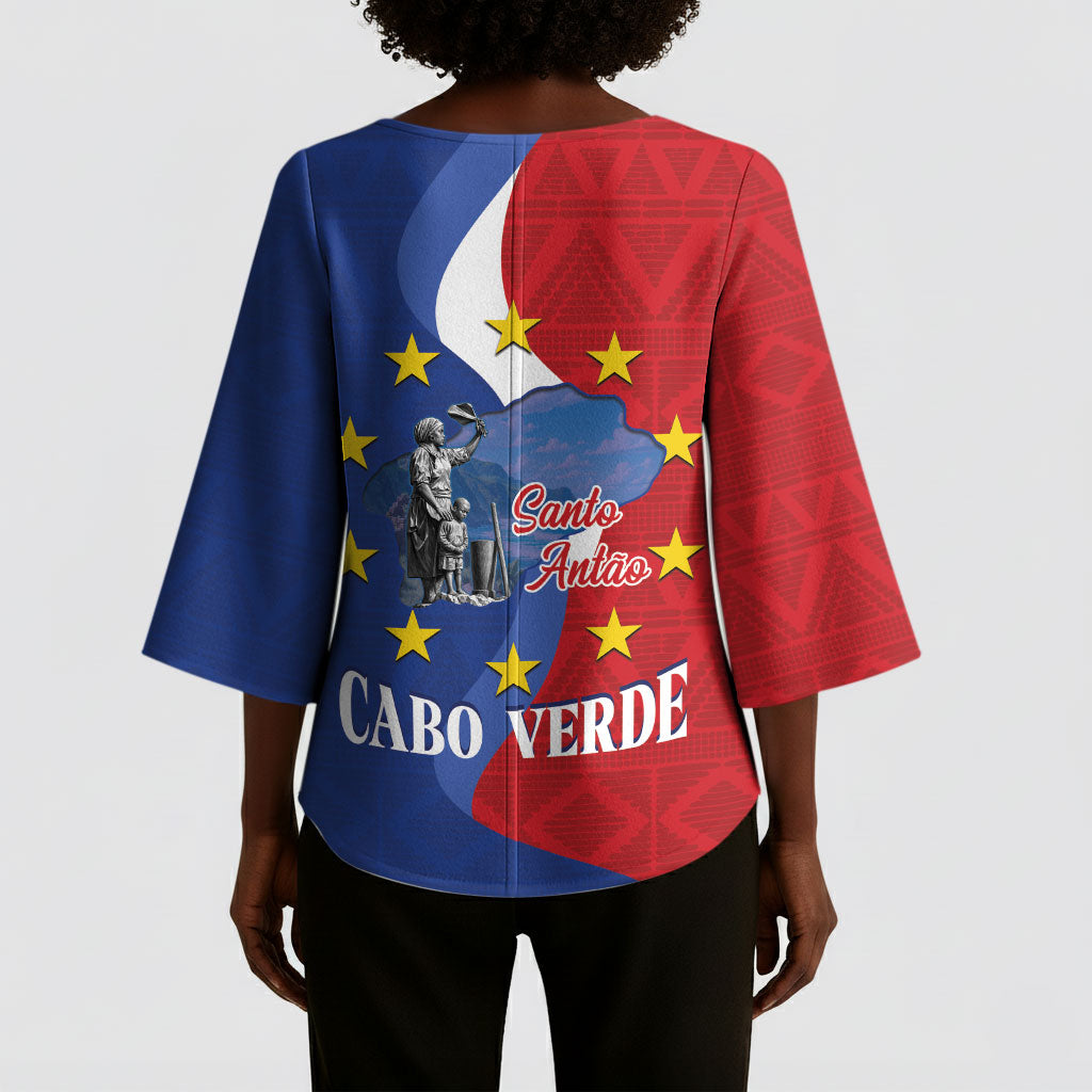 Santo Antao Cabo Verde Kimono Sleeve Blouse Map With Me Maia Statue African Pattern