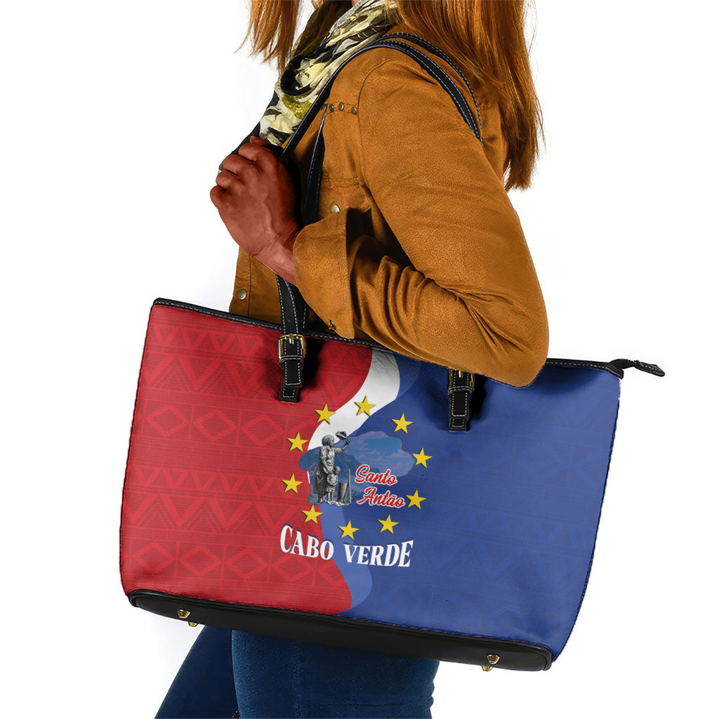 Santo Antao Cabo Verde Leather Tote Bag Map With Me Maia Statue African Pattern