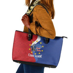 Santo Antao Cabo Verde Leather Tote Bag Map With Me Maia Statue African Pattern