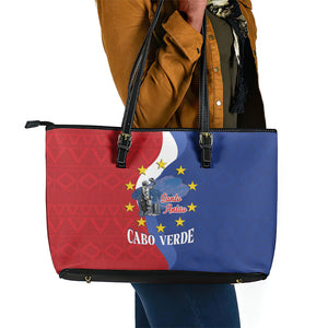 Santo Antao Cabo Verde Leather Tote Bag Map With Me Maia Statue African Pattern