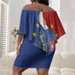 Santo Antao Cabo Verde Off Shoulder Short Dress Map With Me Maia Statue African Pattern