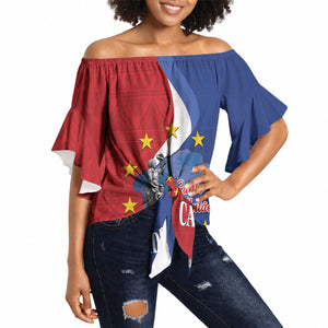 Santo Antao Cabo Verde Off Shoulder Wrap Waist Top Map With Me Maia Statue African Pattern