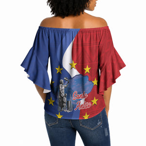 Santo Antao Cabo Verde Off Shoulder Wrap Waist Top Map With Me Maia Statue African Pattern