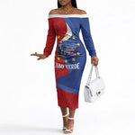 Santo Antao Cabo Verde Off The Shoulder Long Sleeve Dress Map With Me Maia Statue African Pattern