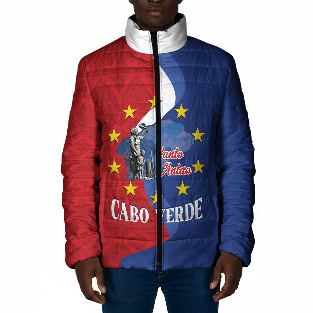 Santo Antao Cabo Verde Padded Jacket Map With Me Maia Statue African Pattern